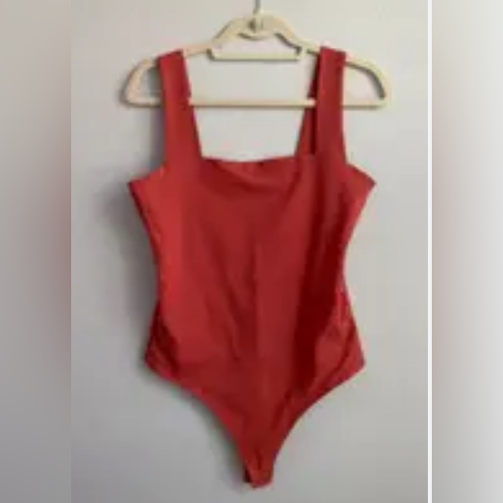 Abercrombie & Fitch Red-Orange Square-Neck Tank Bodysuit